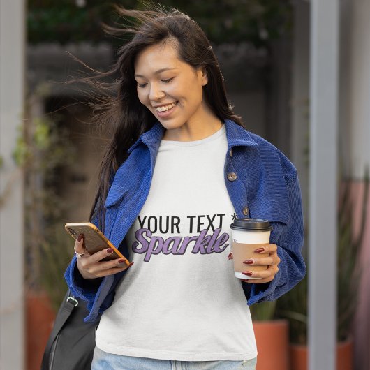 Aangepaste tekst Sparkle paarse glitter effect T-shirt