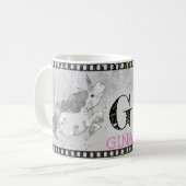 Aangepaste tekst / Sparkle Rainbow Unicorn Retro F Koffiemok (Voorkant links)