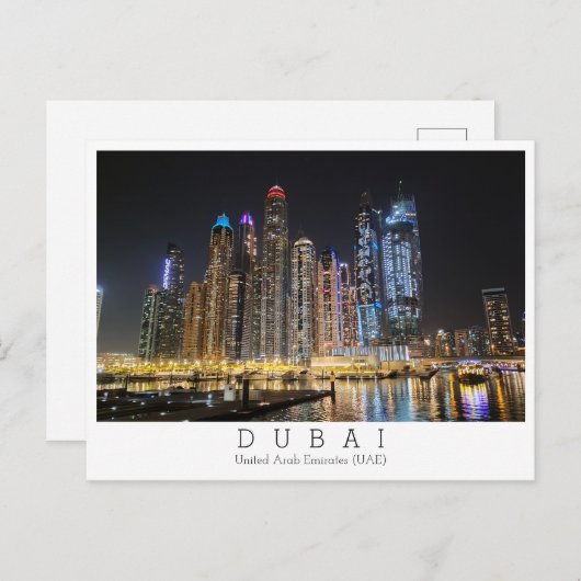 Aangepaste tekst, stad uitzicht bij nacht, Dubai,  Briefkaart (Voorkant / Achterkant)