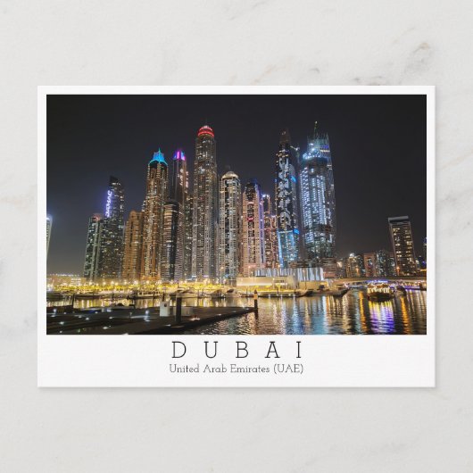 Aangepaste tekst, stad uitzicht bij nacht, Dubai, Briefkaart (Voorkant)