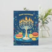 Aangepaste tekst Starlit Hanukkah Wishes Feestdagenkaart (Staand voorkant)