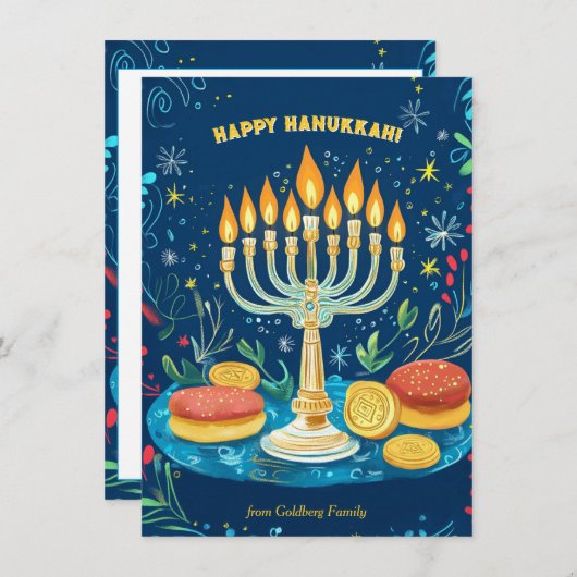 Aangepaste tekst Starlit Hanukkah Wishes Feestdagenkaart (Voorkant / Achterkant)