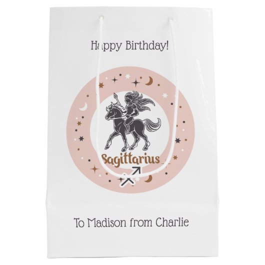Aangepaste tekst sterrenbeeld Boogschutter Medium Cadeauzakje (Achterkant)