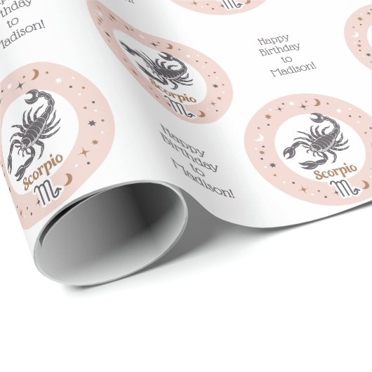 Aangepaste tekst sterrenbeeld Schorpioen Cadeaupapier (Rol Hoek)