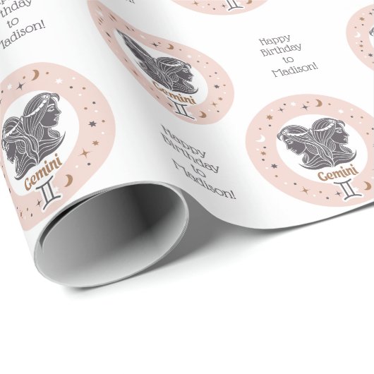 Aangepaste tekst sterrenbeeld Tweelingen Cadeaupapier (Rol Hoek)