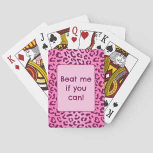 Aangepaste tekst stijlvolle roze luipaardprint pokerkaarten