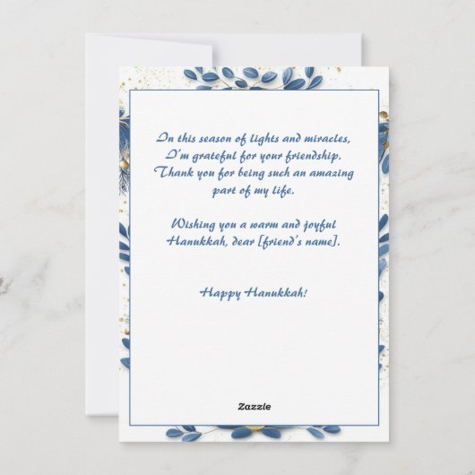 Aangepaste tekst Stralende Chanoeka Bloemen Feestdagenkaart (Achterkant)