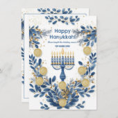 Aangepaste tekst Stralende Chanoeka Bloemen Feestdagenkaart (Voorkant / Achterkant)