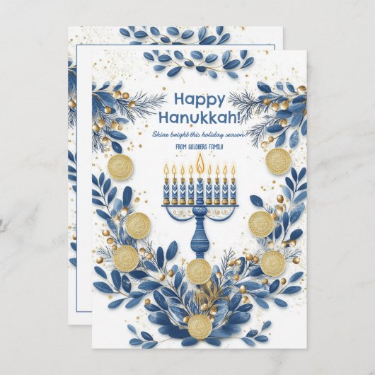 Aangepaste tekst Stralende Chanoeka Bloemen Feestdagenkaart (Voorkant / Achterkant)