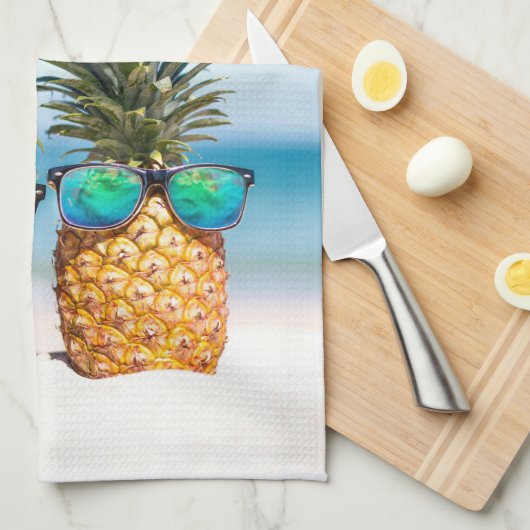 Aangepaste tekst Strand Ananas Theedoek (Quarter Fold)