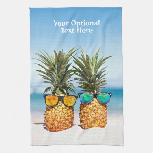 Aangepaste tekst Strand Ananas Theedoek (Verticaal)