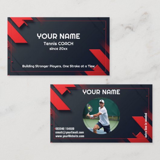 🎾Aangepaste tekst, Stroke by Stroke Tennis Coach Visitekaartje (Voorkant / Achterkant)