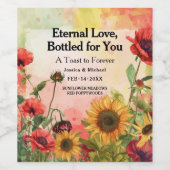 🌻Aangepaste tekst Sunny Petals & Scarlet Blooms Wijn Etiket (Enkel label)