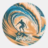 Aangepaste tekst Surfen Golven Minimale Retro Art Ronde Sticker (Voorkant)