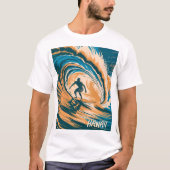 Aangepaste tekst Surfen Golven Minimale Retro Art T-shirt (Voorkant)