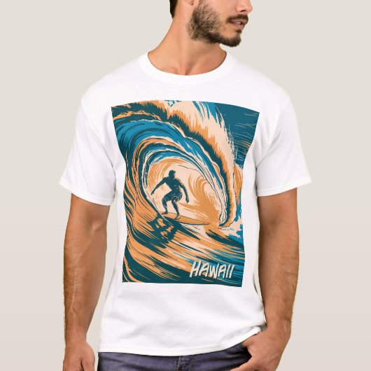 Aangepaste tekst Surfen Golven Minimale Retro Art T-shirt (Voorkant)
