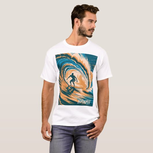 Aangepaste tekst Surfen Golven Minimale Retro Art T-shirt (Voorkant volledig)