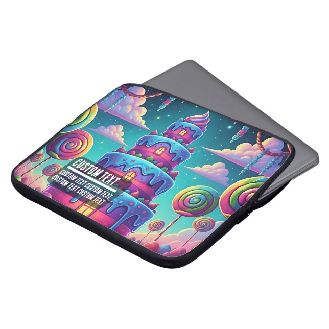 Aangepaste tekst Surrealistisch snoep landschap Zo Laptop Sleeve (Voorkant top)