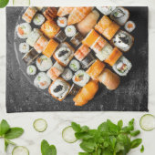 Aangepaste tekst Sushi Platter Theedoek (Gevouwen)