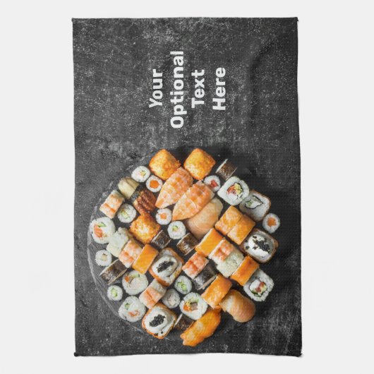 Aangepaste tekst Sushi Platter Theedoek (Verticaal)