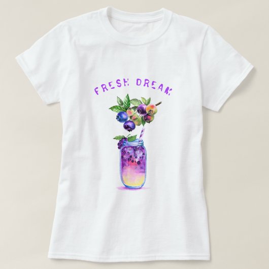 Aangepaste tekst T-Shirt met Blueberry Juice Drink (Design voorkant)