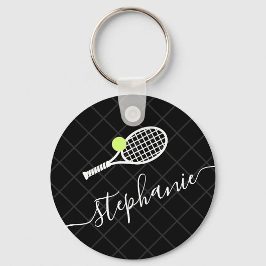 Aangepaste tekst Tennis Ball Racket Monogramed Sleutelhanger (Voorkant)