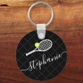 Aangepaste tekst Tennis Ball Racket Monogramed Sleutelhanger (Voorkant)
