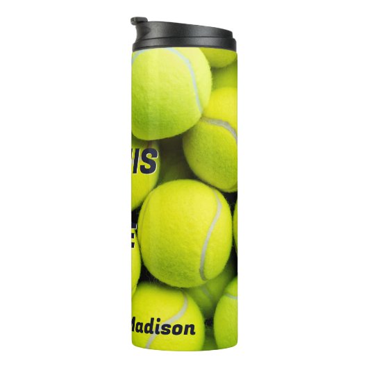 Aangepaste tekst Tennisballen Thermosbeker (Geroteerd rechts)