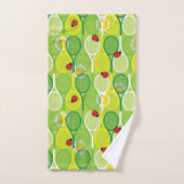 Aangepaste tekst - tennisrackets met ladyvogels bad handdoek (Handdoek)