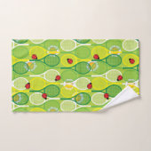 Aangepaste tekst - tennisrackets met ladyvogels bad handdoek (Handdoek)