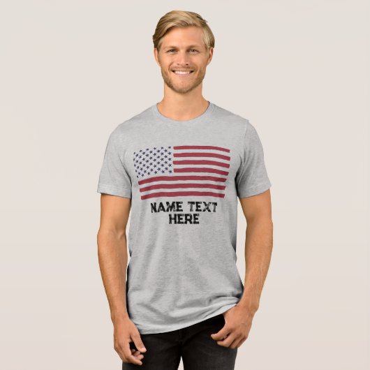 Aangepaste tekst toevoegen USA Flag Bewerkbaar Aan Tri-Blend Shirt (Voorkant volledig)