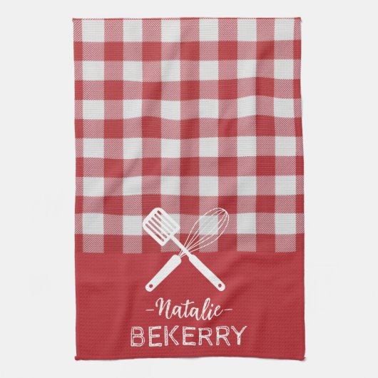 Aangepaste tekst Trendy klassieke tartan rood wit  Theedoek (Verticaal)