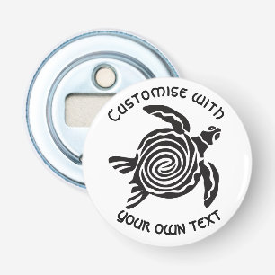 Aangepaste tekst Tribal Turtle Design Button Flesopener