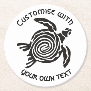 Aangepaste tekst Tribal Turtle Design Ronde Kartonnen Onderzetter