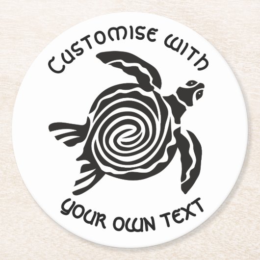 Aangepaste tekst Tribal Turtle Design Ronde Kartonnen Onderzetter (Voorkant)