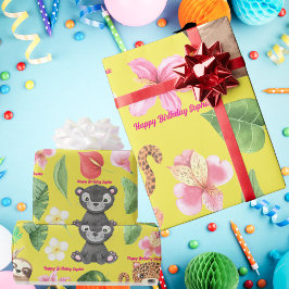 Aangepaste tekst Tropische Baby Dieren Kids Verjaa Cadeaupapier