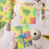 Aangepaste tekst Tropische Baby Dieren Kids Verjaa Cadeaupapier