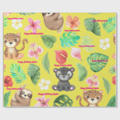 Aangepaste tekst Tropische Baby Dieren Kids Verjaa Cadeaupapier (Vlak)