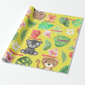 Aangepaste tekst Tropische Baby Dieren Kids Verjaa Cadeaupapier (Uitgerold)