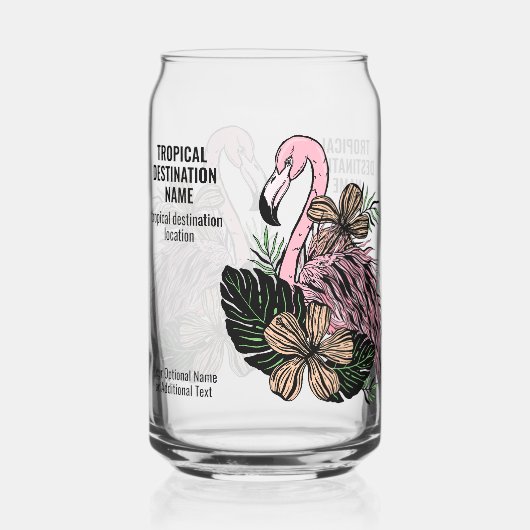 Aangepaste tekst Tropische Flamingo Blikvorm Glas (Voorkant)