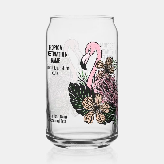 Aangepaste tekst Tropische Flamingo Blikvorm Glas (Achterkant)