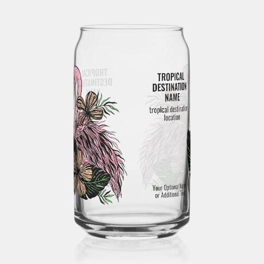 Aangepaste tekst Tropische Flamingo Blikvorm Glas (Rechts)