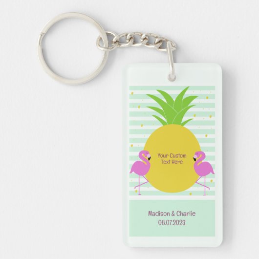 Aangepaste tekst Tropische flamingos Sleutelhanger (Voorkant)