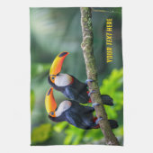 Aangepaste tekst Tropische Toucans Theedoek (Verticaal)