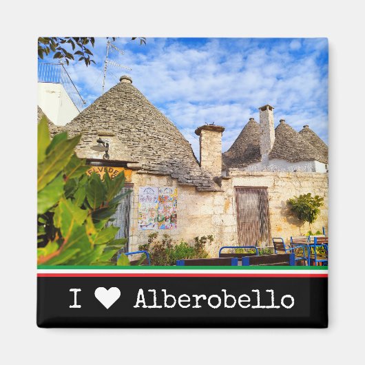 Aangepaste tekst, trulli-huizen, Alberobello, Apul Magneet (Voorkant)