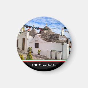 Aangepaste tekst, trulli-huizen in Alberobello Magneet
