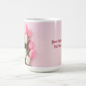 Aangepaste tekst tulpen op roze koffiemok (Center)