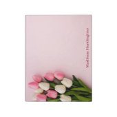 Aangepaste tekst tulpen op roze notitieblok (Linkerzijde)