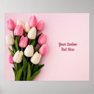 Aangepaste tekst tulpen op roze poster