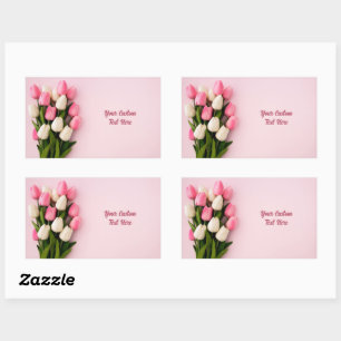 Aangepaste tekst tulpen op roze rechthoekige sticker